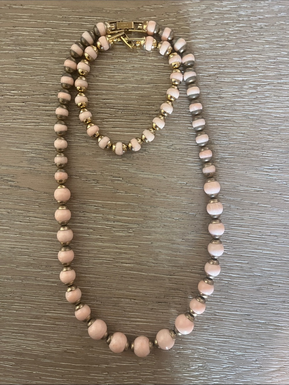Avon — Classic Pink Beaded Necklace and Bracelet Set - Gold Accents